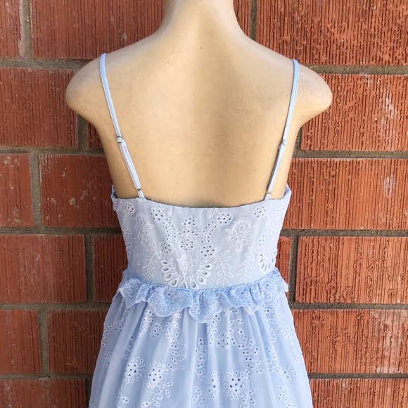 LAST ONE❗Lulu's Vintage Feminine Chic Powder Blue Embroidered Eyelet Midi Dress - Picture 8 of 10